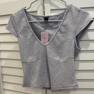 Wild Fable Women's V-Neck Ribbed Top - Gray/ blue